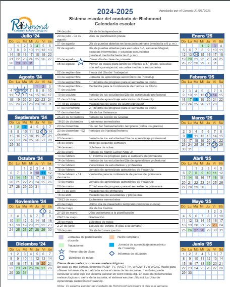 24-25 school calendar in Spanish